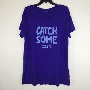 Dreams & Co. Sleepwear Top Women 18/20 Purple Blue Catch Some Z's Short Sleeve